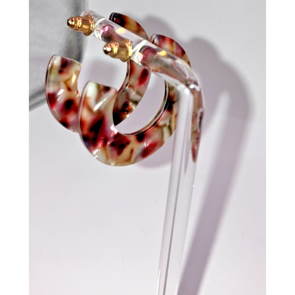 Pink White Mosaic Resin Hoop 1 5/8" Earrings! - Picture 8 of 10